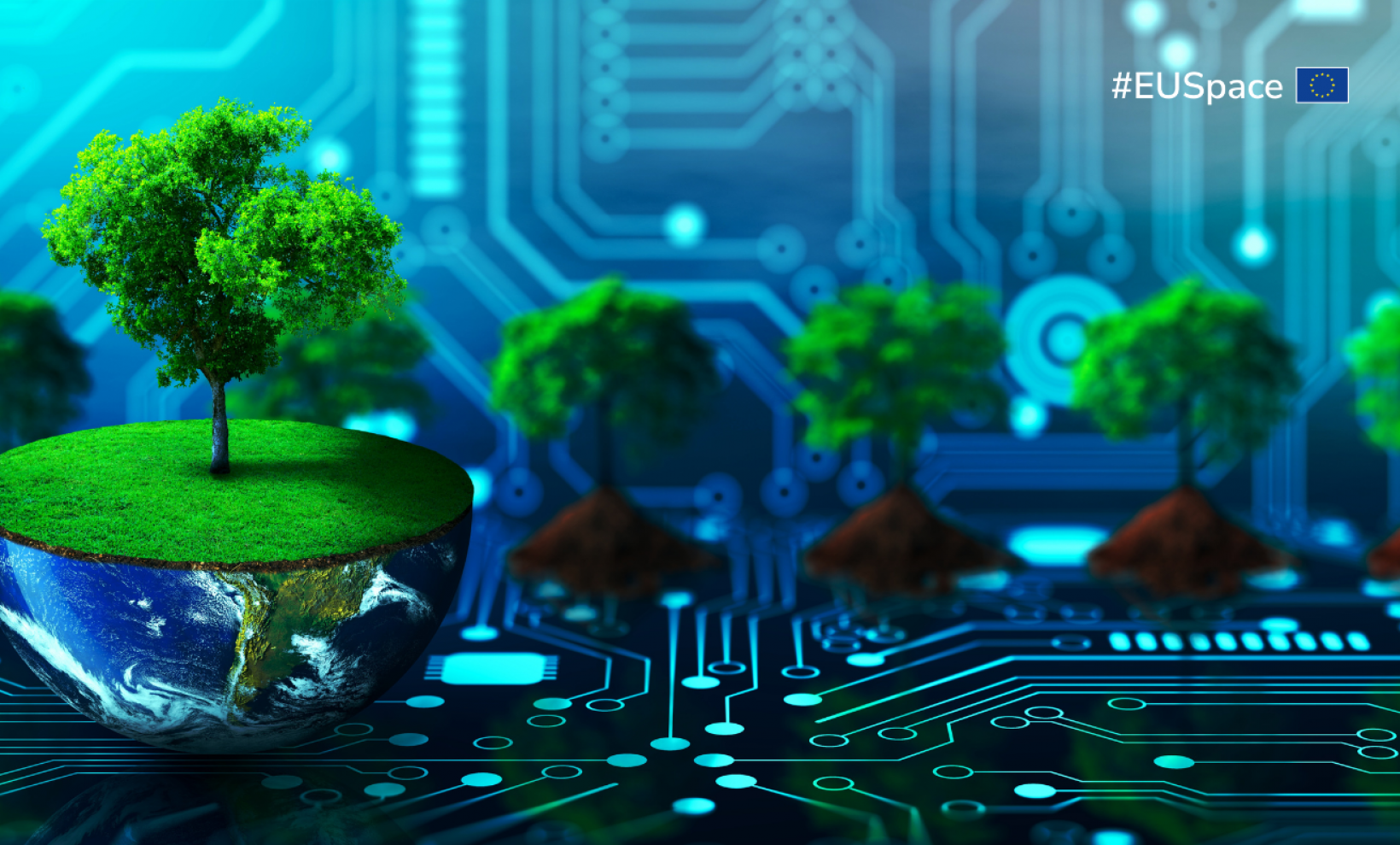 Half earth with tree in circuit