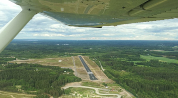 Runway view from an airplane