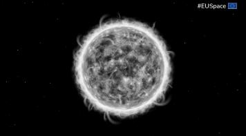 Satelital image of the sun emanating solar flares